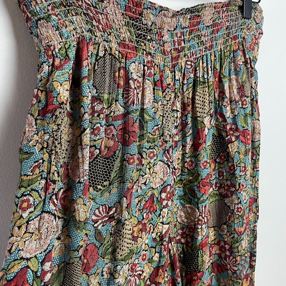 Vintage 90s Flowy Wide Leg Pants Sz 6 Brown Green Forest Fairy Goblin Boho Crop - Picture 3 of 7